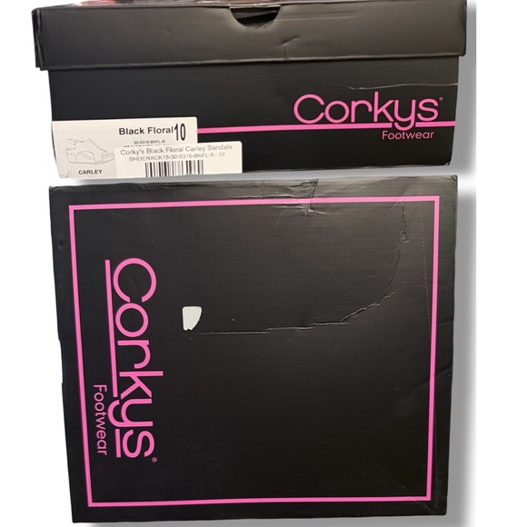 Corkys Carley Womens Black Floral Wedge Sandals Slingback Size 10 NEW - Picture 3 of 12
